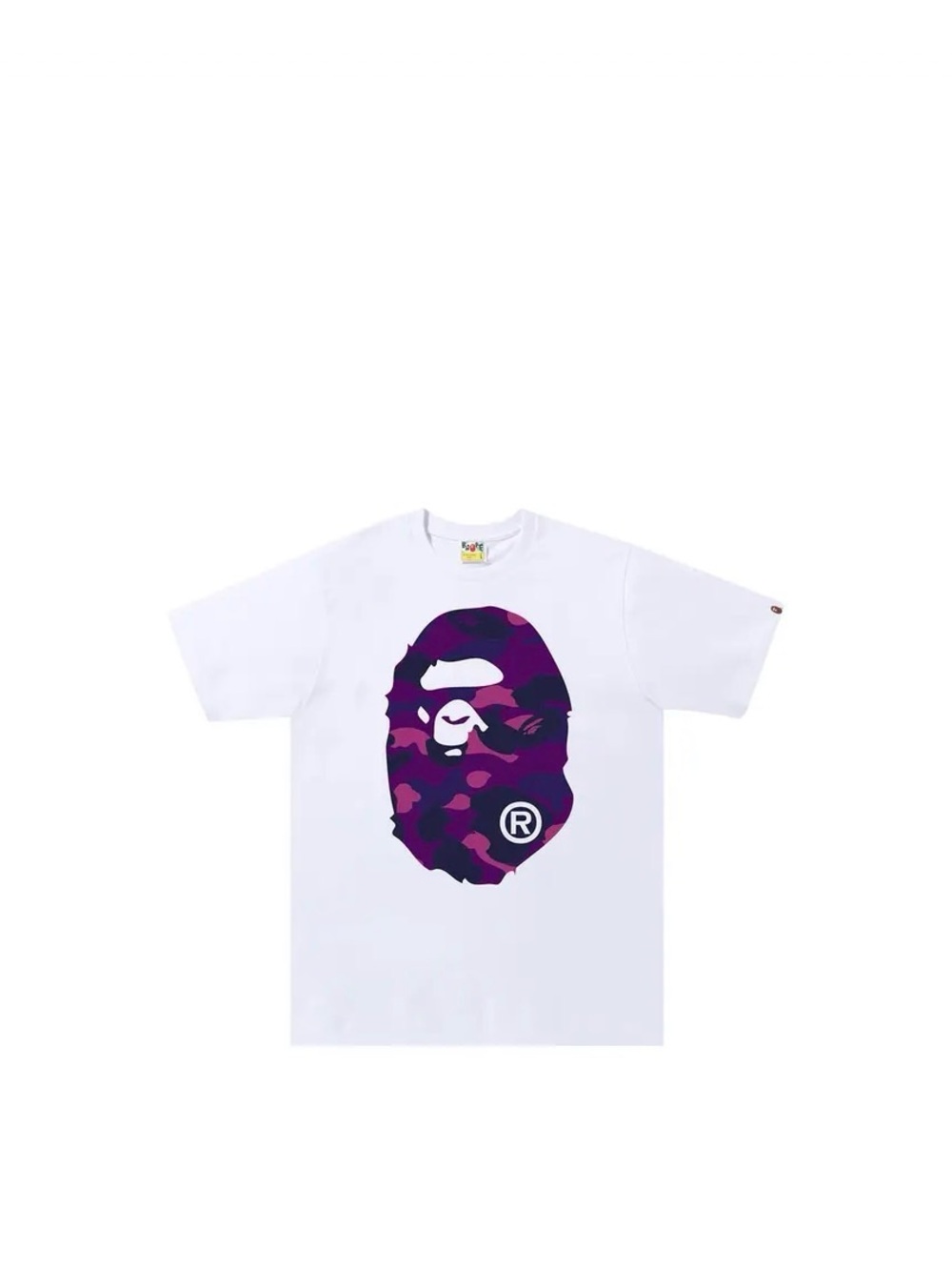 Bape White Tee with Purple Camo Ape Head